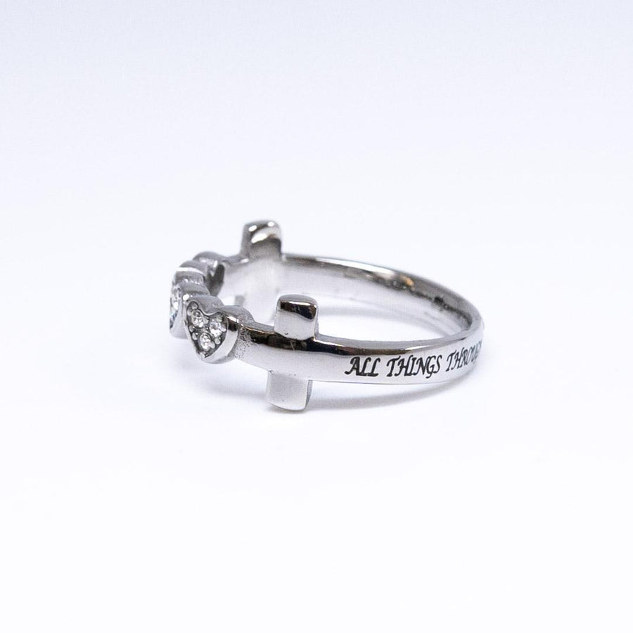 Christ My Strength Philippians 4:13 Woman's Triple Heart Ring