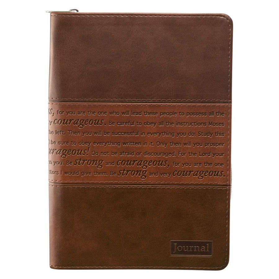 Strong & Courageous  Joshua 1:5-7 Brown Zippered  Journal