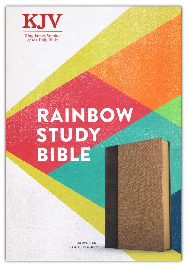 Personalized KJV Rainbow Study Bible Brown/Tan LeatherTouch Smythe Sewn Binding Color-Coded Text