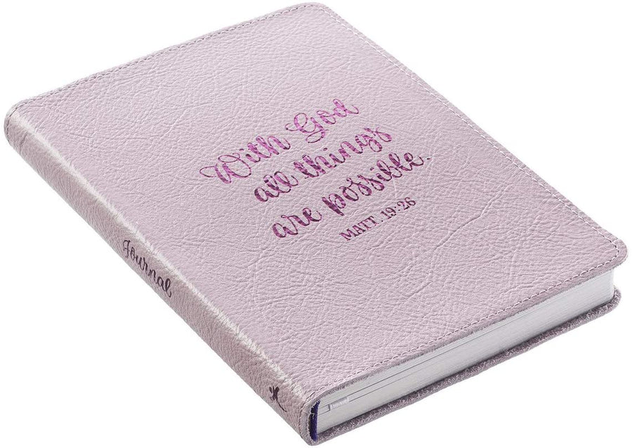 Personalized Custom Text Your Name With God All Things Are Possible Handy-Sized Full Grain Leather Journal Pink