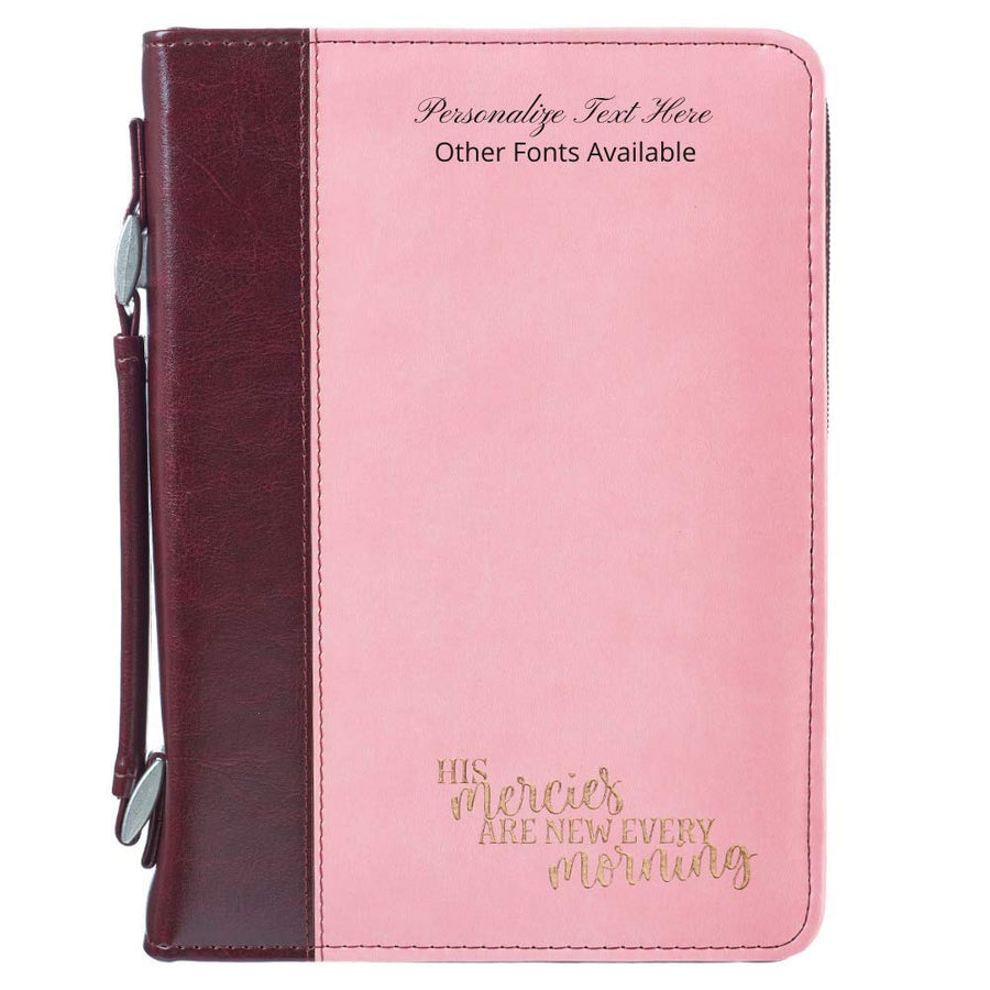 His Mercies Are New Leather Pink Personalized Bible Cover for Women