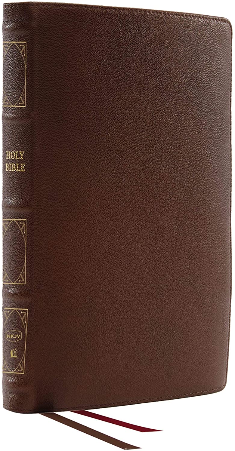 Personalized NKJV Deluxe Thinline Reference Bible Red Letter Comfort Print Genuine Leather Brown