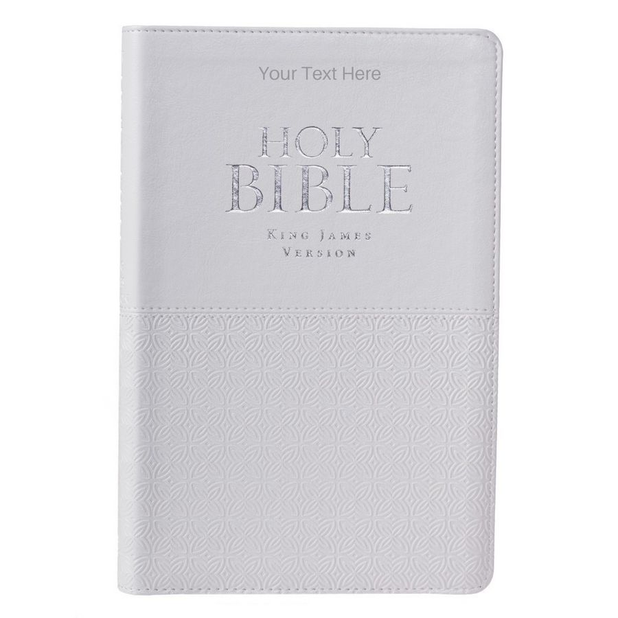 Personalized Custom Text Your Name KJV Indexed White Gift Holy Bible Faux Leather Bound King James Version