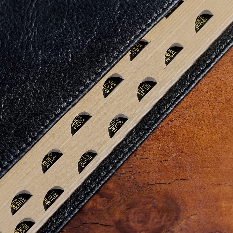 Personalized KJV Black Full Grain Leather Large Print Thinline Thumb Index