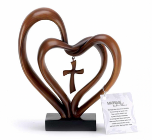 Marriage Takes 3 Double Heart Cross Resin Figure