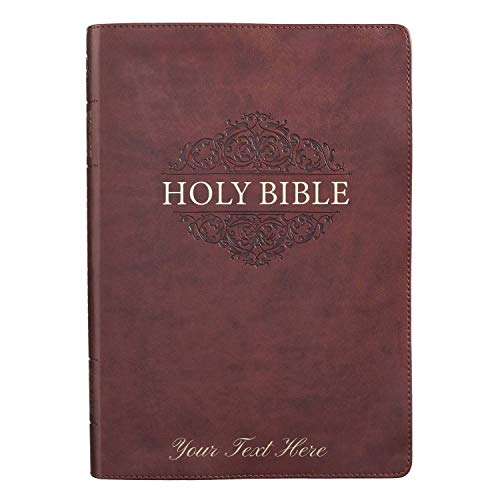 Personalized KJV Holy Bible Super Giant Print Brown Faux Leather Bible w/Ribbon Marker