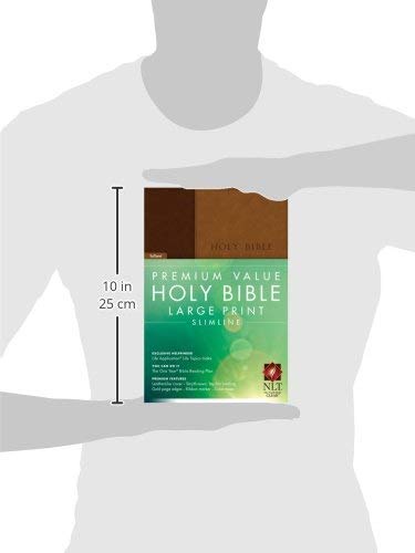 Personalized NLT Premium Value Large Print Slimline Bible Leathersoft Look Brown Tan TuTone New Living Translation