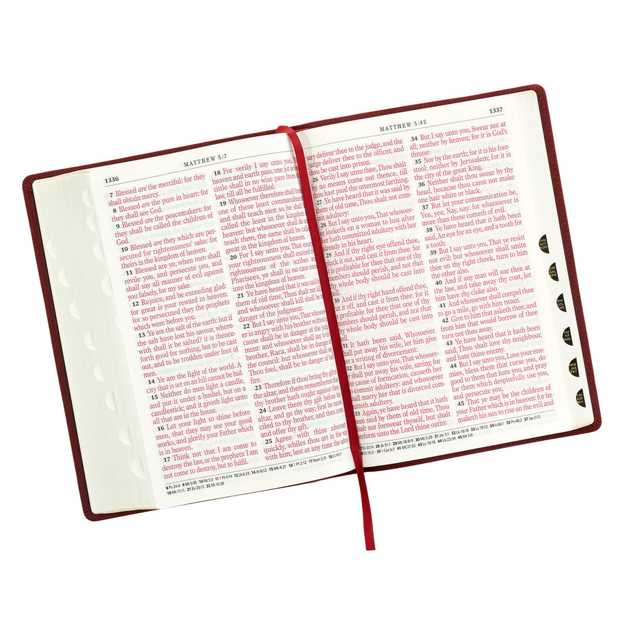 Personalized KJV Super Giant Print Holy Bible Full Grain Premium Leather Thumb Index Burgundy