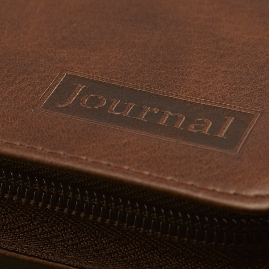 Personalized Custom Text Strong and Courageous Zippered Journal LuxLeather Joshua 1:5-7 Brown