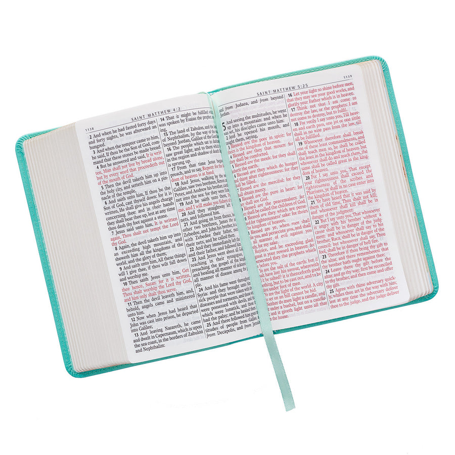 Personalized Custom Text Your Name KJV Holy Bible COMPACT Faux Leather Tiffany Blue King James Version