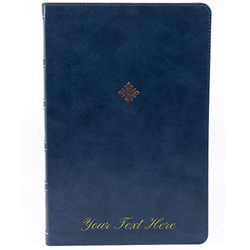 Personalized NKJV Thinline Reference Bible Large Print Red Letter Comfort Print Leathersoft Blue