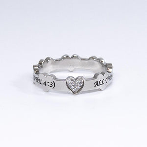 All Things Through Christ Philippians 4:13 Heart Woman's Ring