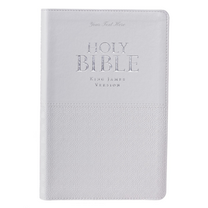 Personalized Custom Text Your Name KJV Indexed White Gift Holy Bible Faux Leather Bound King James Version