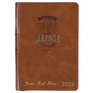 Personalized 2022 Refuge and Strength Brown Faux Leather Zippered Executive Planner