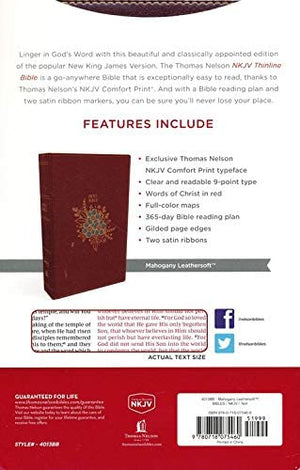 Personalized NKJV Thinline Bible Red Letter Comfort Print Holy Bible Leathersoft Mahogany