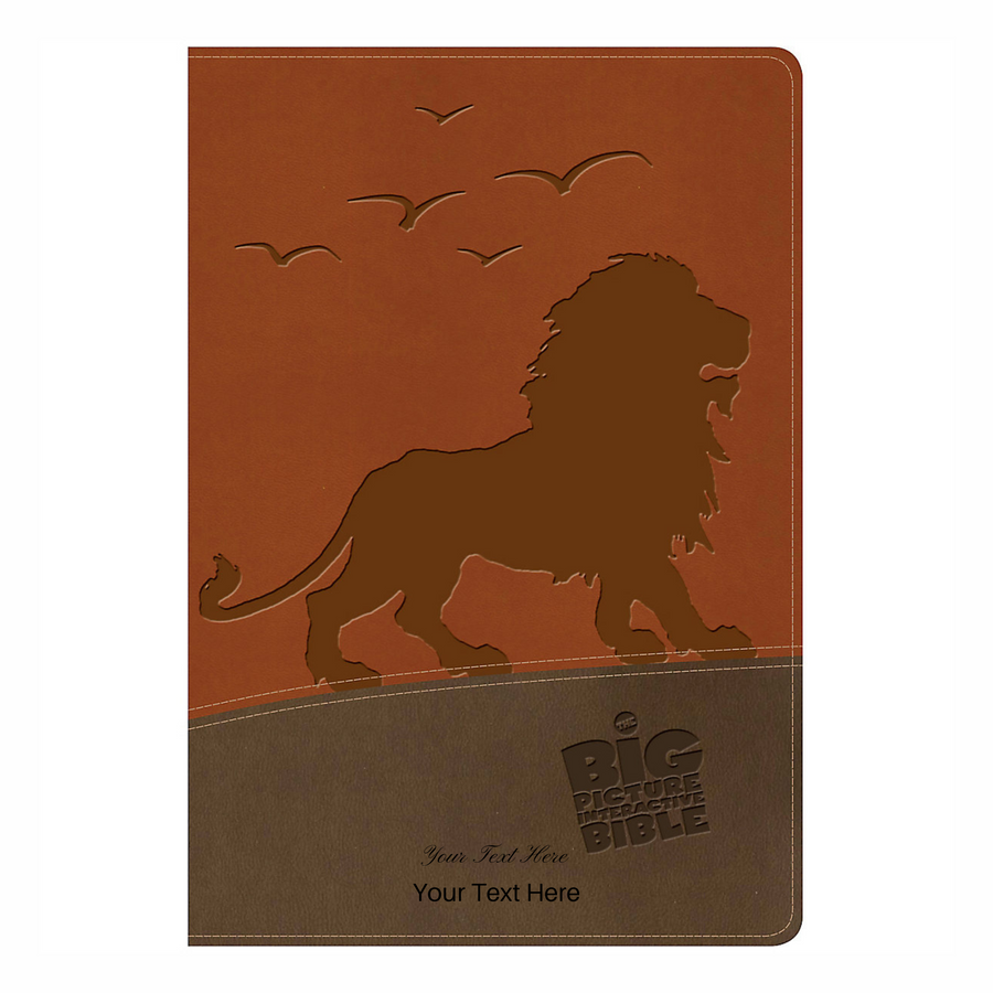 Personalized NKJV The Big Picture Interactive Bible Lion LeatherTouch Brown