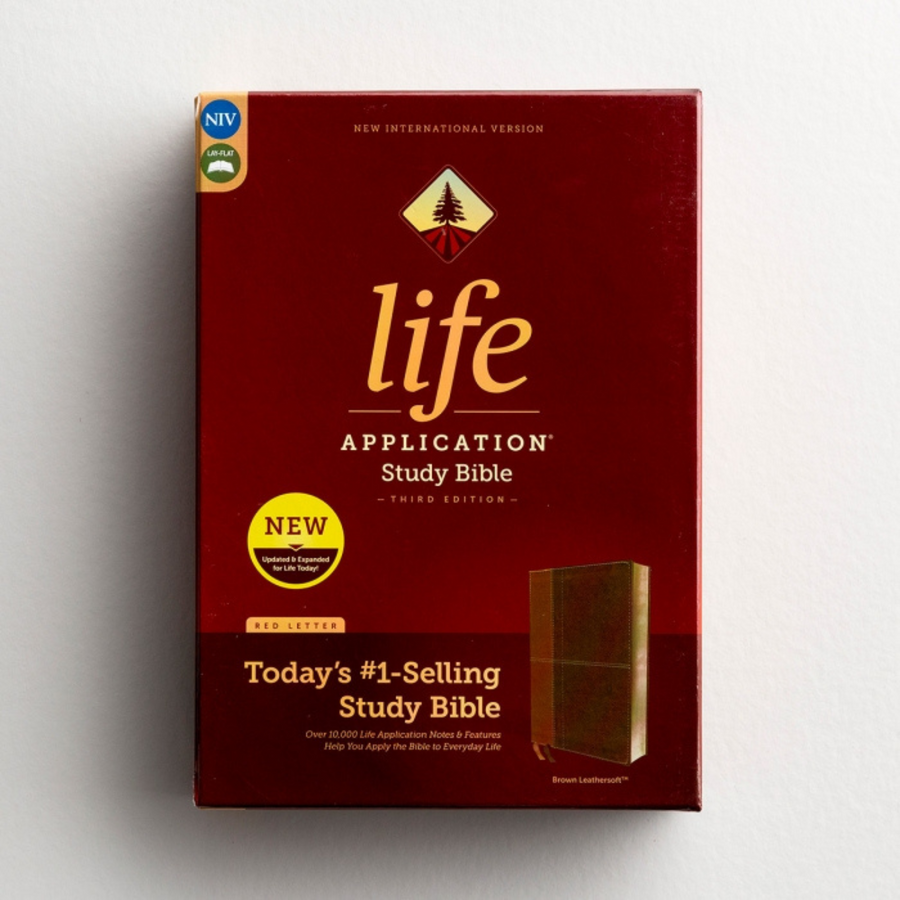 Personalized NIV Life Application Study Bible Third Edition Brown Leathersoft Red Letter Edition