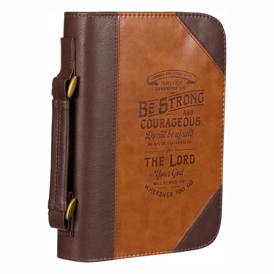 Personalized Bible Cover For Men Two-tone Toffee & Chocolate Brown Do Not Be Afraid Joshua 1:9 Faux Leather