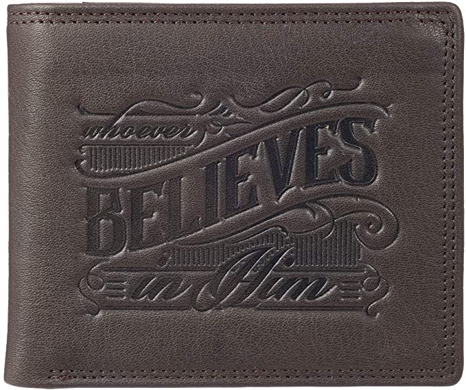 Whoever Believes Brown Leather Wallet In Tin Gift Box