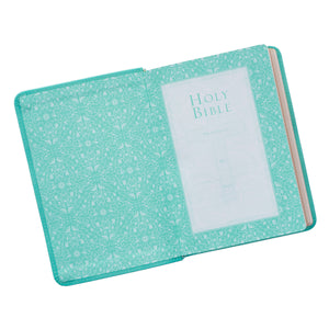 Personalized Custom Text Your Name KJV Holy Bible COMPACT Faux Leather Tiffany Blue King James Version