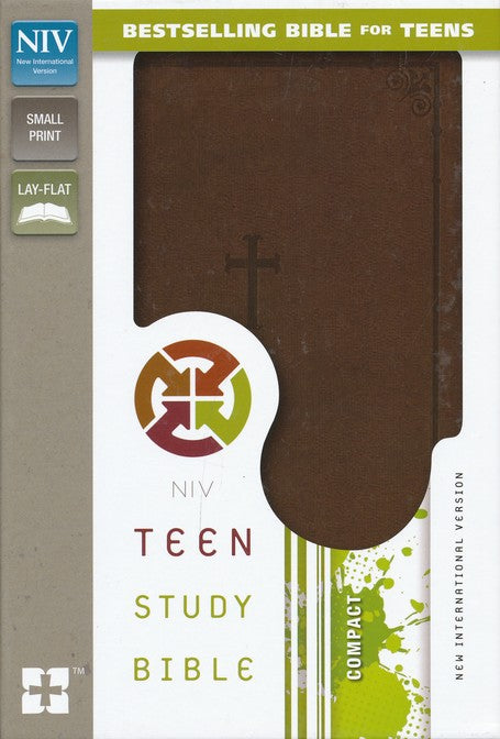 Personalized Custom Text NIV TeenStudy Bible COMPACT Leathersoft Chocolate New International Version