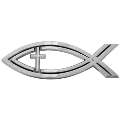 Traveling Witness Silver Fish with Cross Auto Emblem