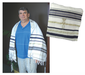 Navy & Gold  72″X 22″ Prayer Shawl  – Traditional Messianic with Tallit