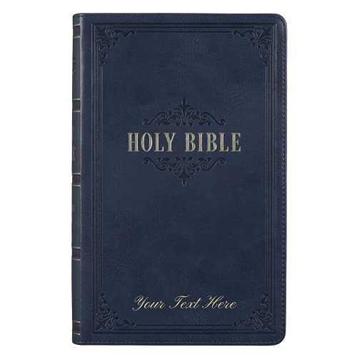 Personalized KJV Giant Print Bible with Thumb Index Dark Blue Faux Leather