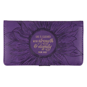 Strength and Dignity Proverbs 31:25 Purple Faux Leather Checkbook Cover