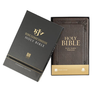 Personalized KJV Full Grain Premium Leather Thumb Index Dark Brown