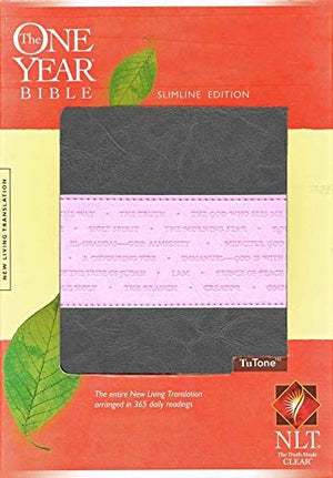 Personalized NLT The One Year Bible Slimline Edition TuTone LeatherLike Heather Gray/Pink