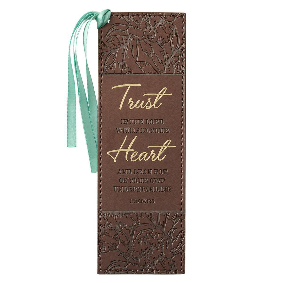 Trust Proverbs 3:5 Brown Faux Leather Bookmark