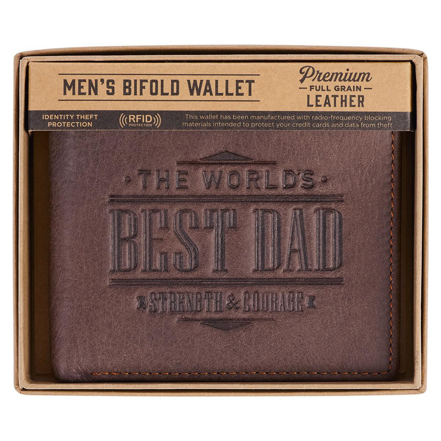 The World's Best Dad Brown Joshua 1:9 Genuine Leather Wallet