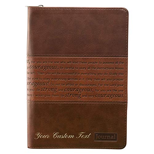 Personalized Custom Text Strong and Courageous Zippered Journal LuxLeather Joshua 1:5-7 Brown