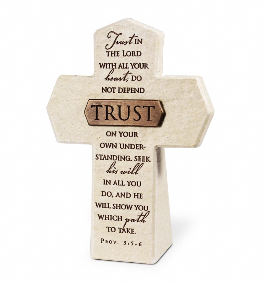 Trust Proverbs 3:5-6 Bronze Title Bar 5.5"H Desktop Cross