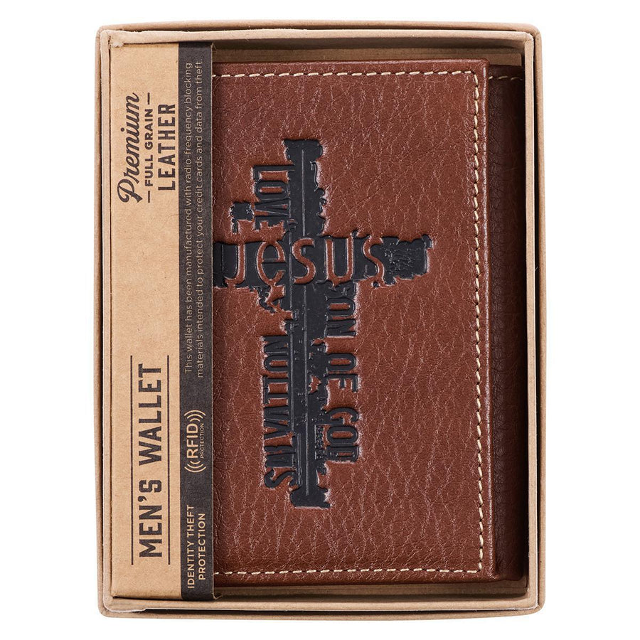 Names of Jesus Brown Full Grain Leather Trifold Wallet