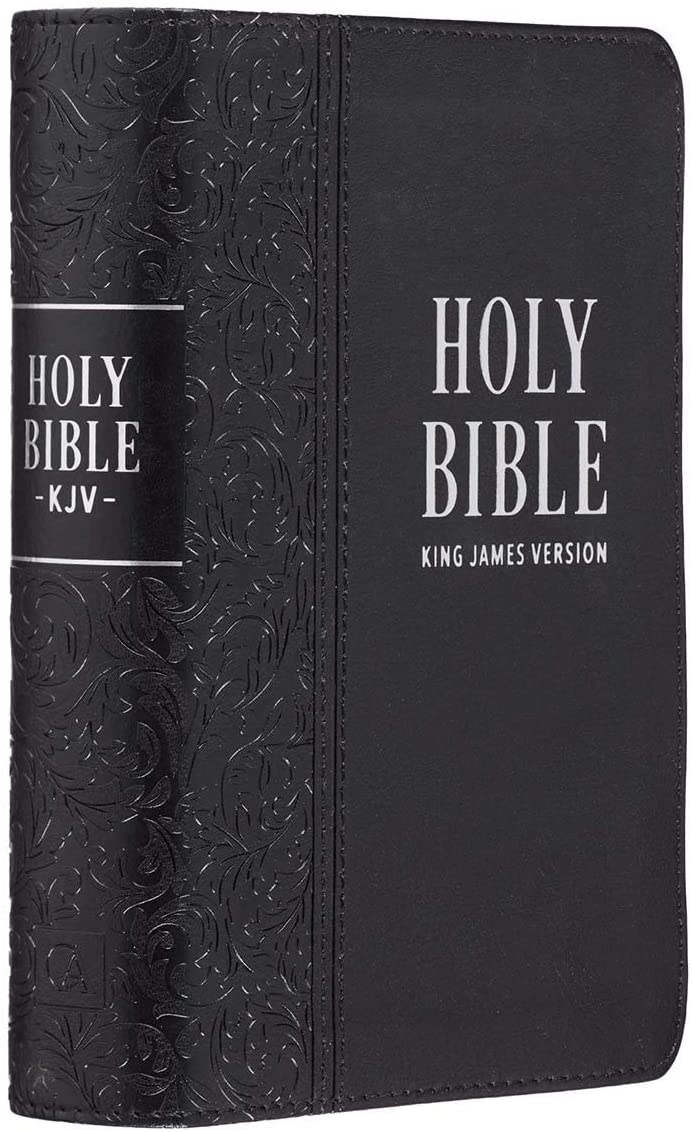 Personalized KJV Holy Bible SMALL COMPACT Black Faux Leather w/Ribbon Marker