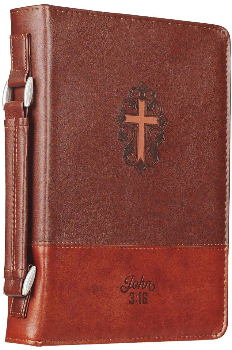 John 3:16 Faux Leather Two-Tone Brown Personalized Bible Cover for Men