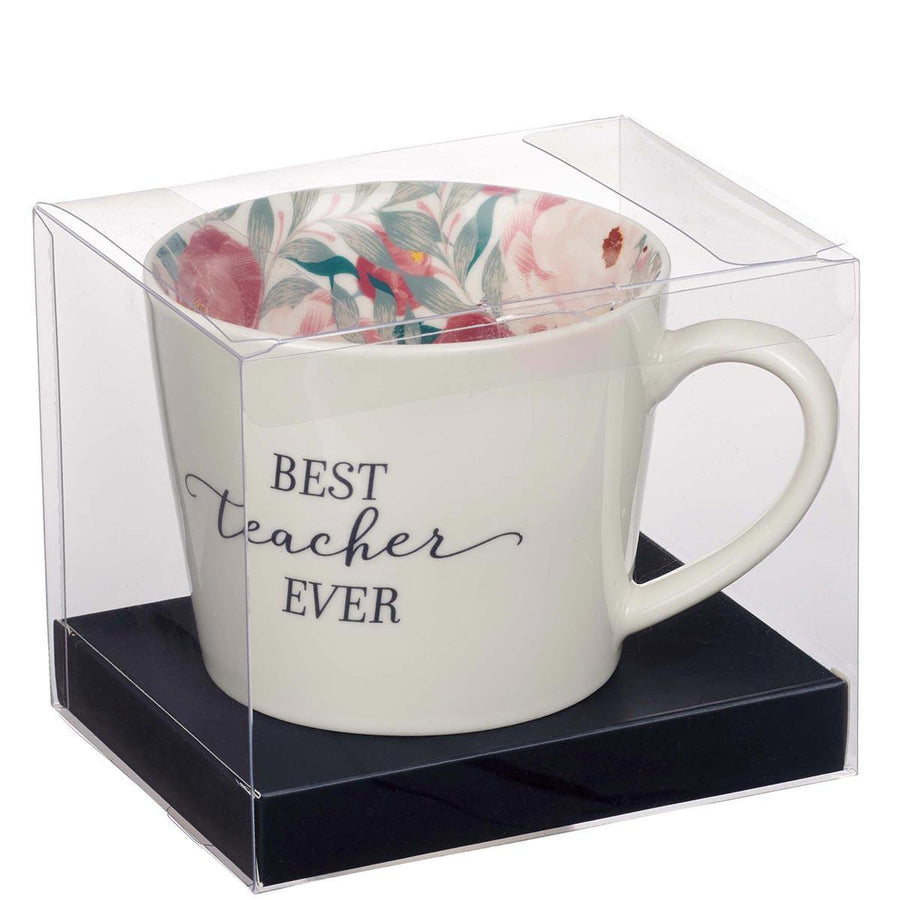 Best Teacher Ever White with Floral Interior Mug