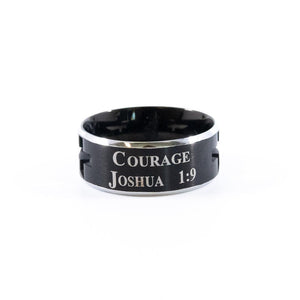 Strength Courage - Joshua 1:9 - Men's Black Cross Ring