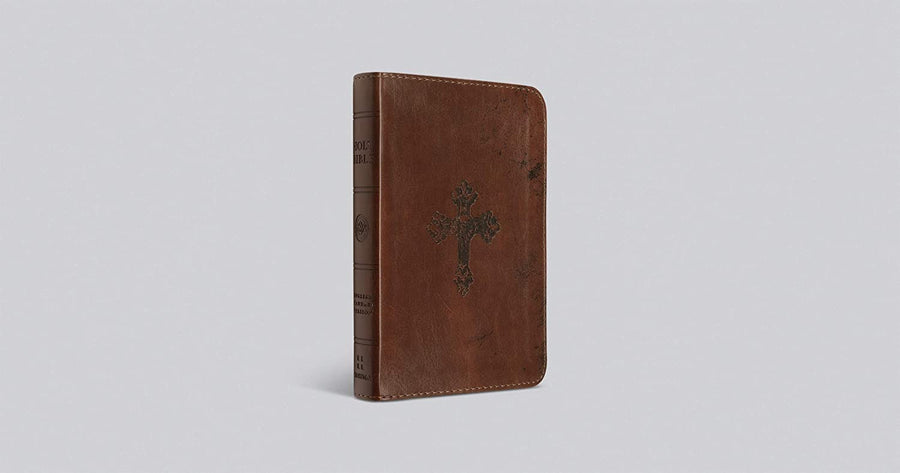 Personalized ESV Compact Bible TruTone Walnut Weathered Cross Design