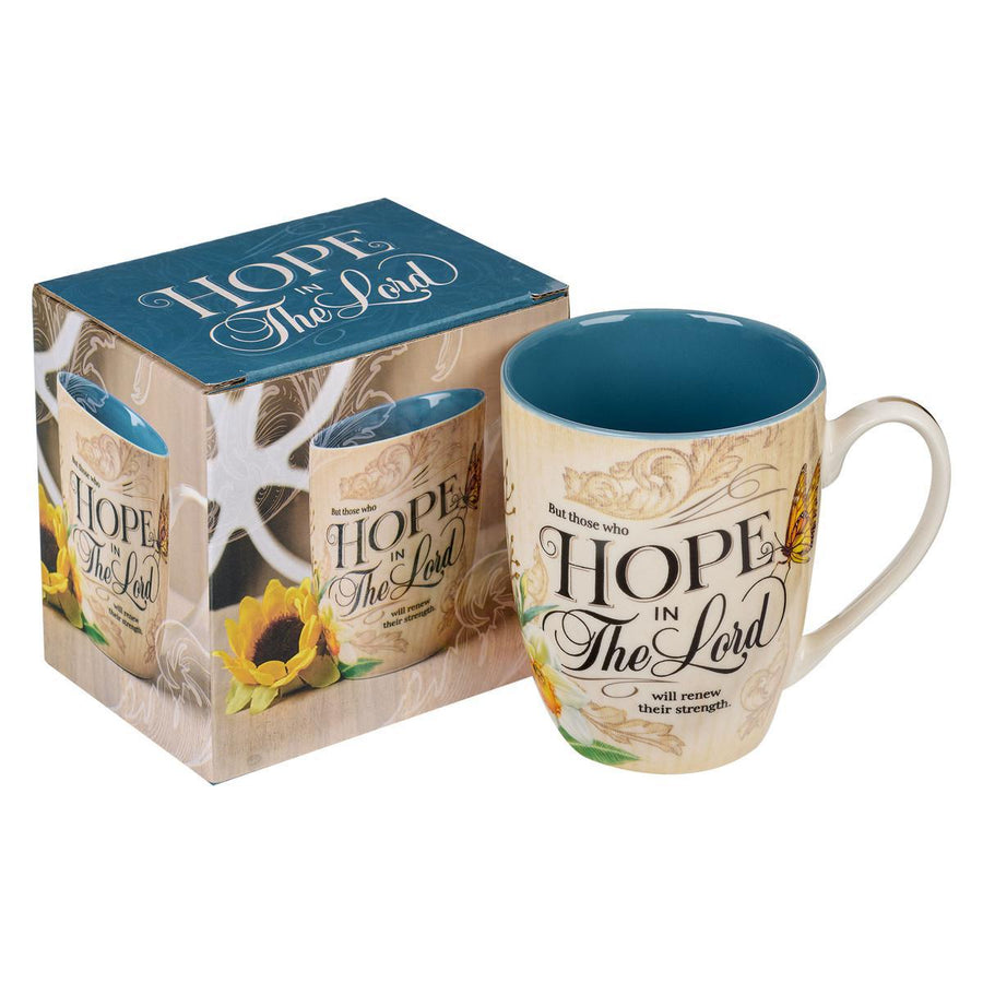 Hope in the LORD Isaiah 40:31 Mediterranean Blue Floral Ceramic Mug