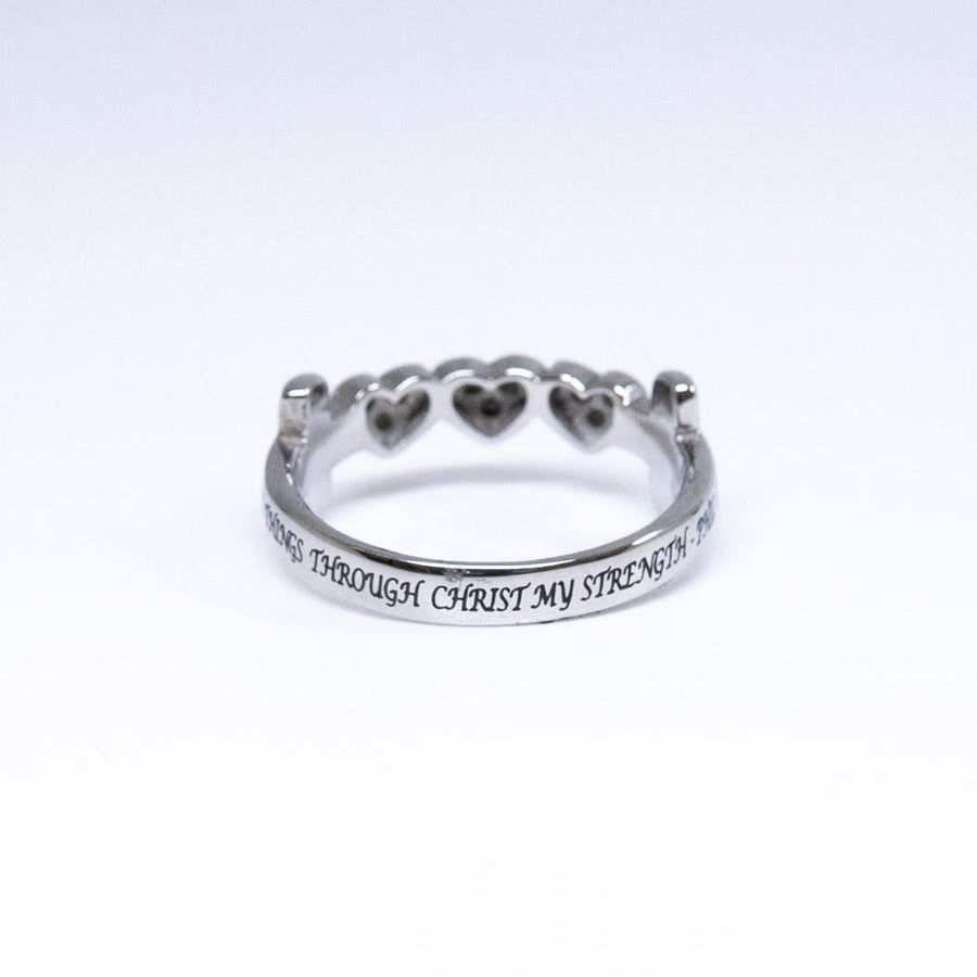 Christ My Strength Philippians 4:13 Woman's Triple Heart Ring