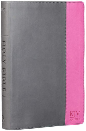 Personalized KJV Holy Bible Super Giant Print Bible Grey/Pink Faux Leather Bible w/Ribbon Marker