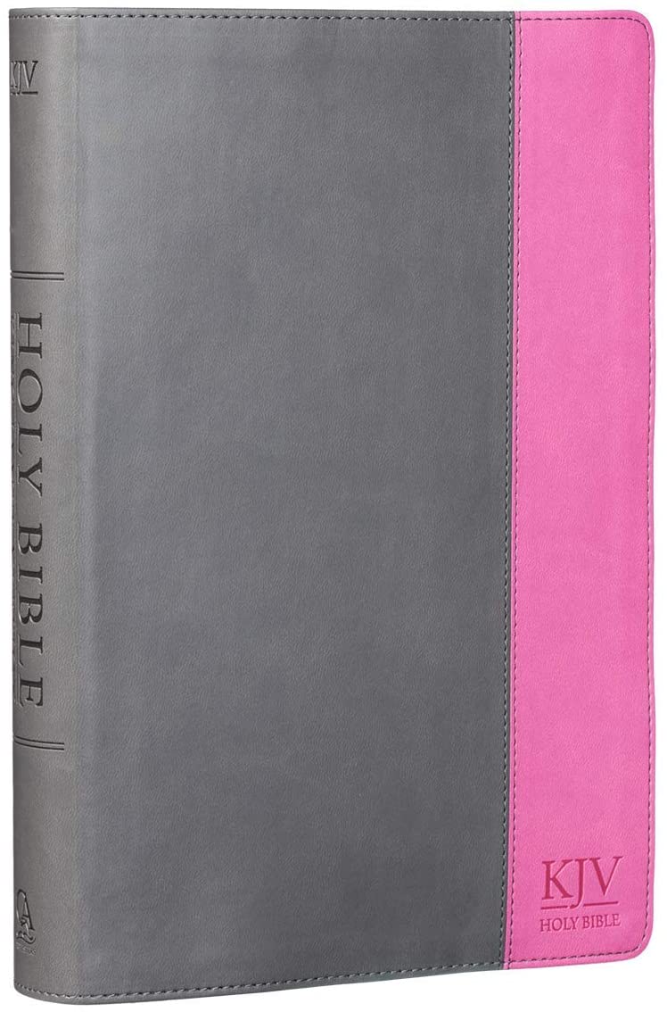 Personalized KJV Holy Bible Super Giant Print Bible Grey/Pink Faux Leather Bible w/Ribbon Marker