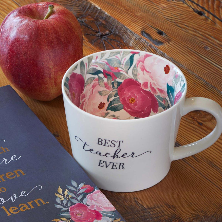 Best Teacher Ever White with Floral Interior Mug