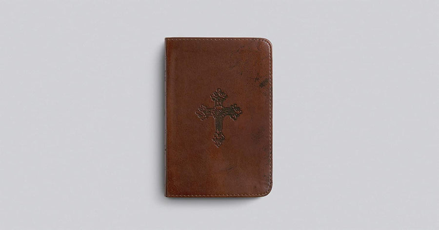 Personalized ESV Compact Bible TruTone Walnut Weathered Cross Design