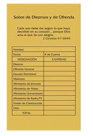 2 Corinthians 9:7 Spanish Yellow Tithe & Offering Envelopes