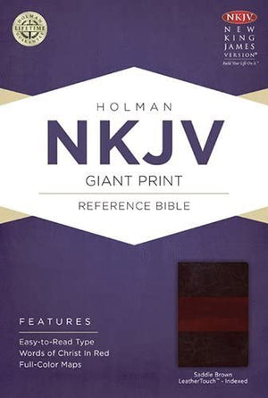 Personalized NKJV Giant Print Reference Bible Saddle Brown LeatherTouch Indexed