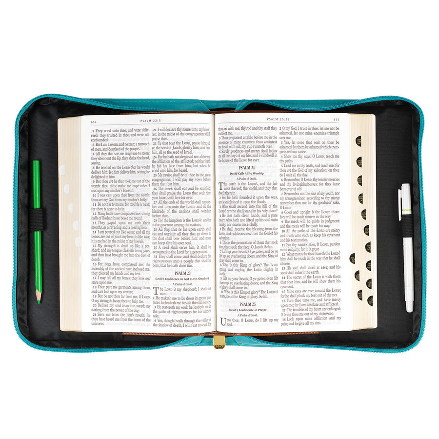 Amazing Grace Floral Teal Faux Leather Personalized Bible Cover For Women